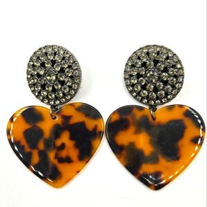 EXPRESS Fashion Earrings Chrome Rhinestones Tortoise Shell Heart